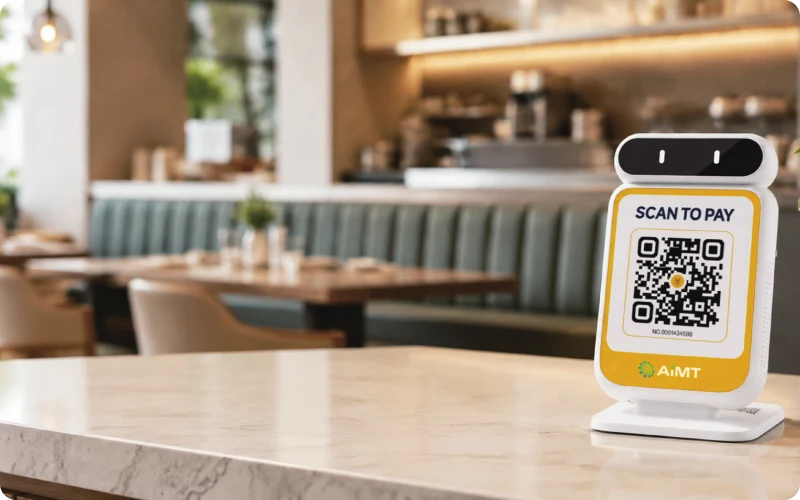 AiMT Smart Sound Box on a restaurant counter